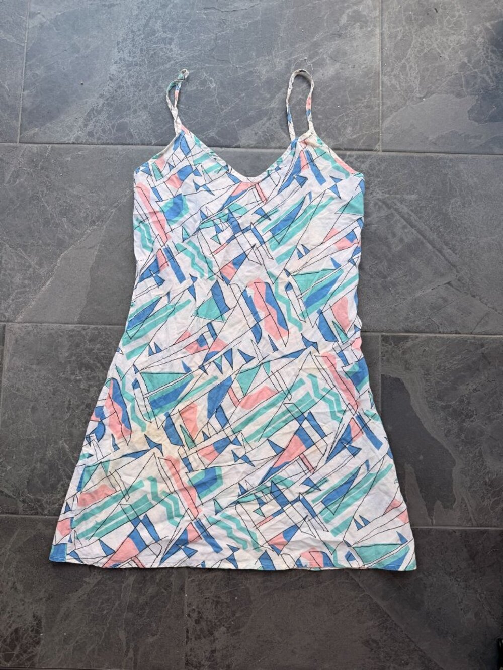 90's 80's retro color block print slip dress cotton XS S
